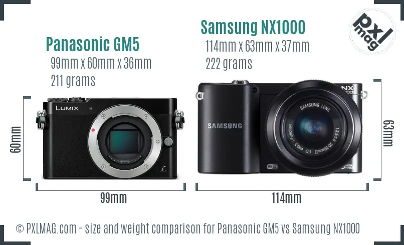 Panasonic GM5 vs Samsung NX1000 size comparison