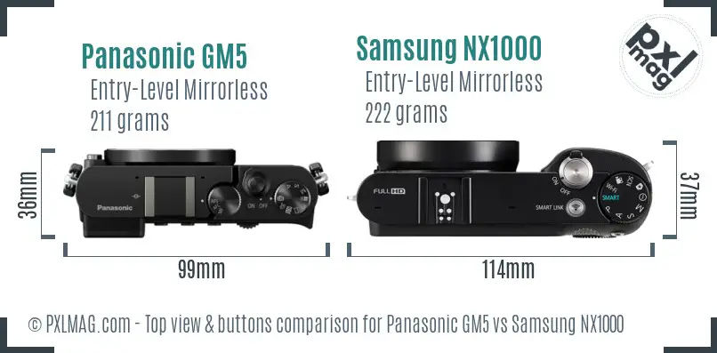 Panasonic GM5 vs Samsung NX1000 top view buttons comparison