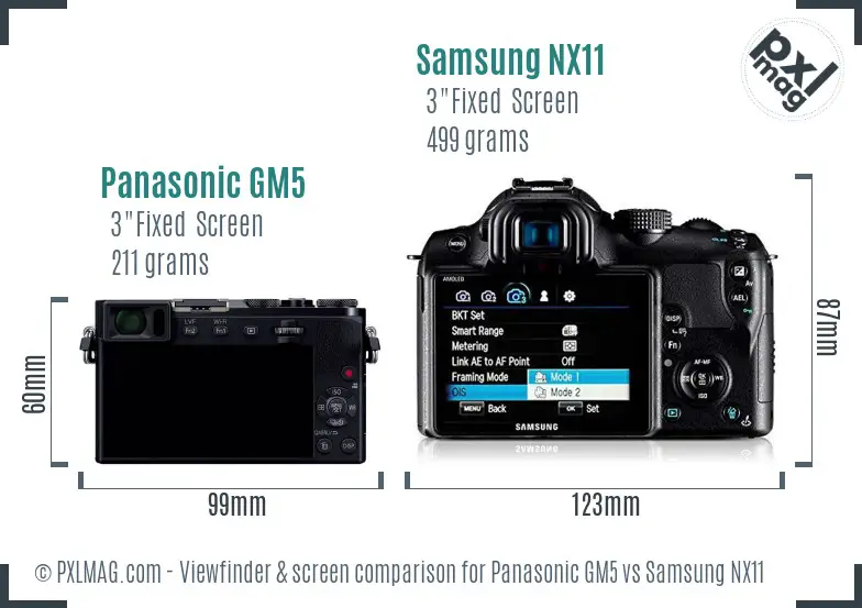Panasonic GM5 vs Samsung NX11 Screen and Viewfinder comparison