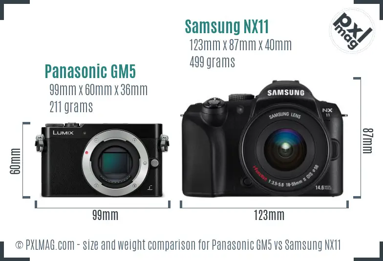 Panasonic GM5 vs Samsung NX11 size comparison