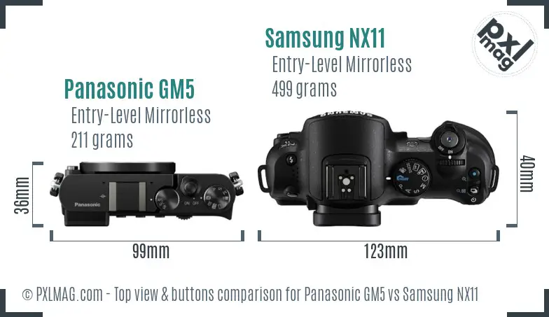 Panasonic GM5 vs Samsung NX11 top view buttons comparison