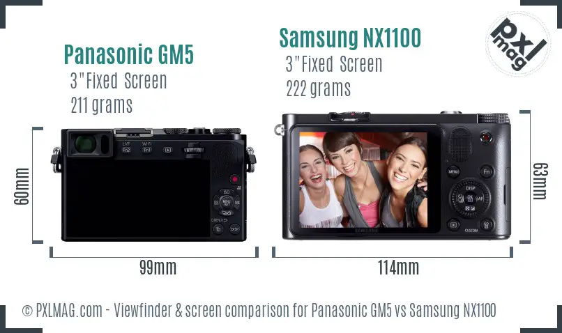 Panasonic GM5 vs Samsung NX1100 Screen and Viewfinder comparison
