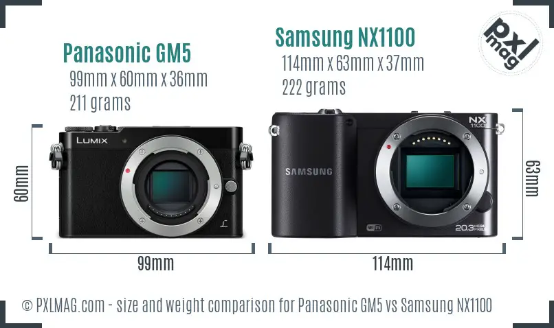Panasonic GM5 vs Samsung NX1100 size comparison