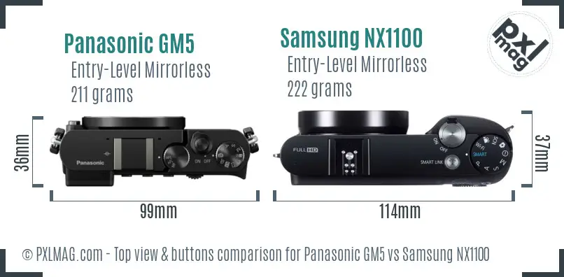 Panasonic GM5 vs Samsung NX1100 top view buttons comparison