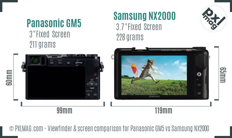 Panasonic GM5 vs Samsung NX2000 Screen and Viewfinder comparison
