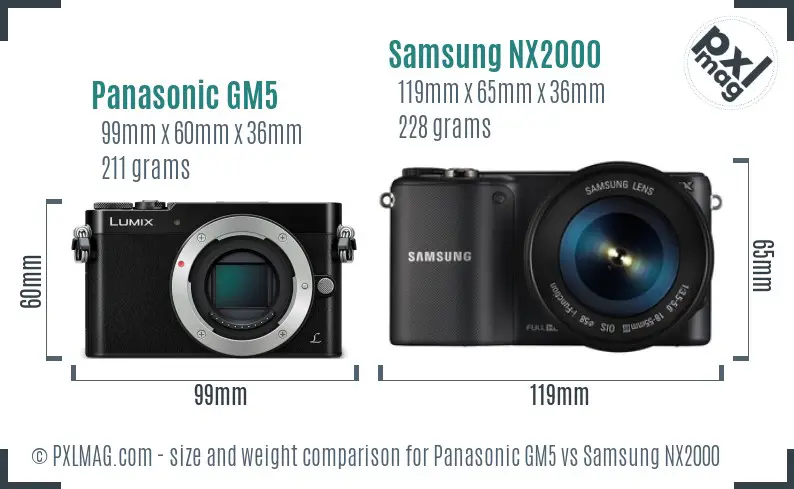 Panasonic GM5 vs Samsung NX2000 size comparison