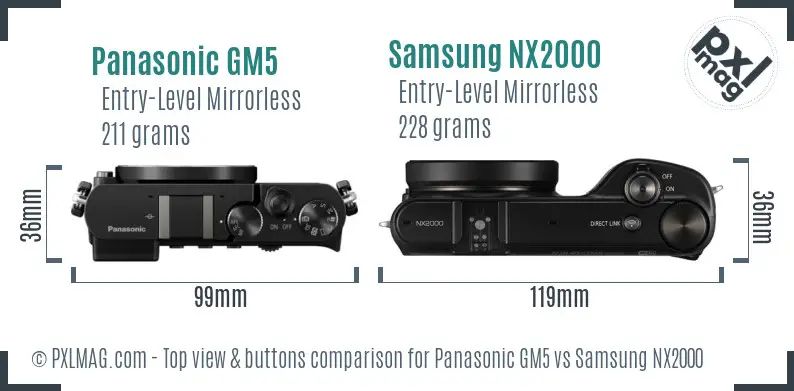 Panasonic GM5 vs Samsung NX2000 top view buttons comparison