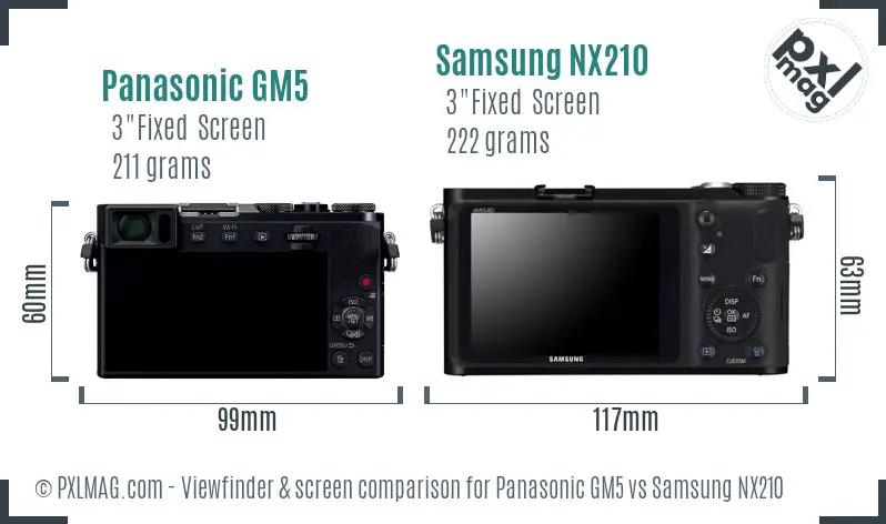 Panasonic GM5 vs Samsung NX210 Screen and Viewfinder comparison