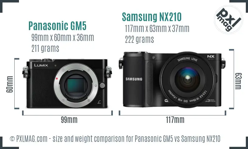 Panasonic GM5 vs Samsung NX210 size comparison