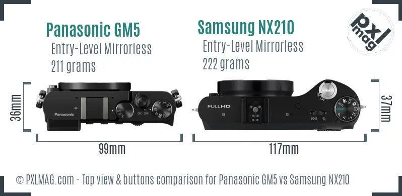 Panasonic GM5 vs Samsung NX210 top view buttons comparison