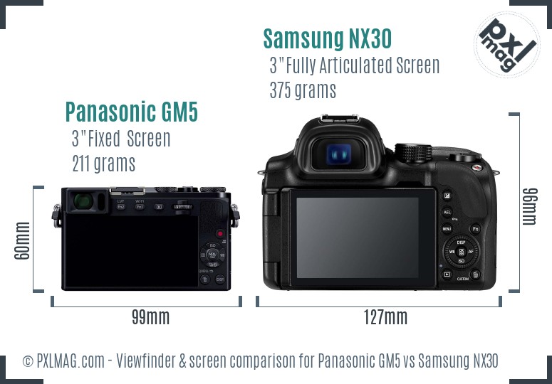 Panasonic GM5 vs Samsung NX30 Screen and Viewfinder comparison