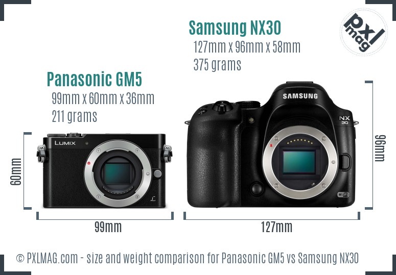 Panasonic GM5 vs Samsung NX30 size comparison
