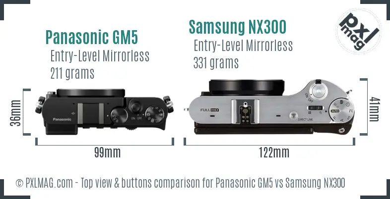 Panasonic GM5 vs Samsung NX300 top view buttons comparison Panasonic GM5 vs Samsung NX300 top view buttons comparison