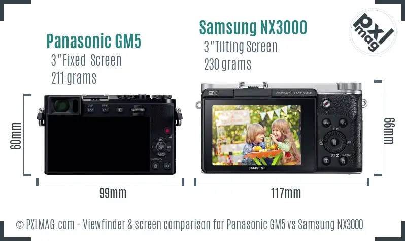 Panasonic GM5 vs Samsung NX3000 Screen and Viewfinder comparison
