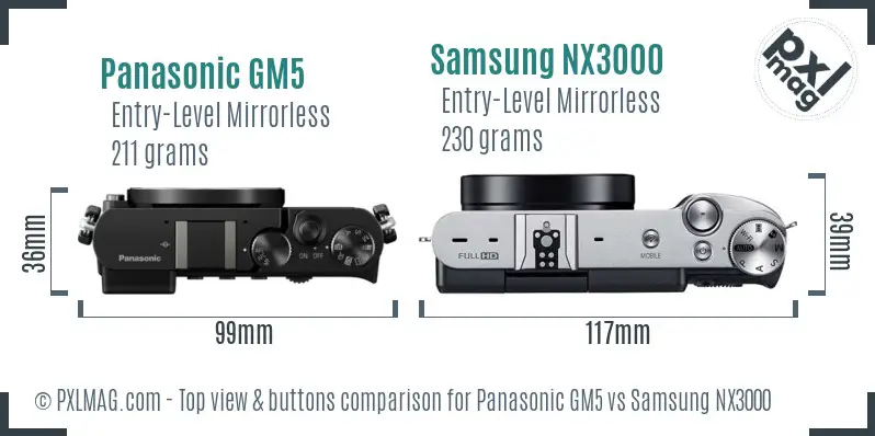 Panasonic GM5 vs Samsung NX3000 top view buttons comparison
