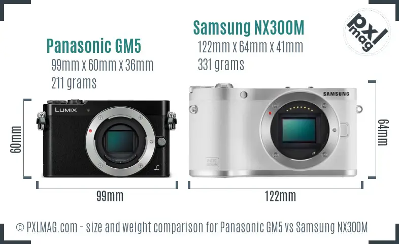 Panasonic GM5 vs Samsung NX300M size comparison
