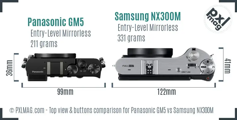 Panasonic GM5 vs Samsung NX300M top view buttons comparison