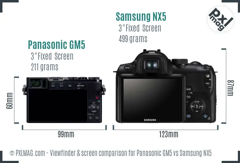 Panasonic GM5 vs Samsung NX5 Screen and Viewfinder comparison