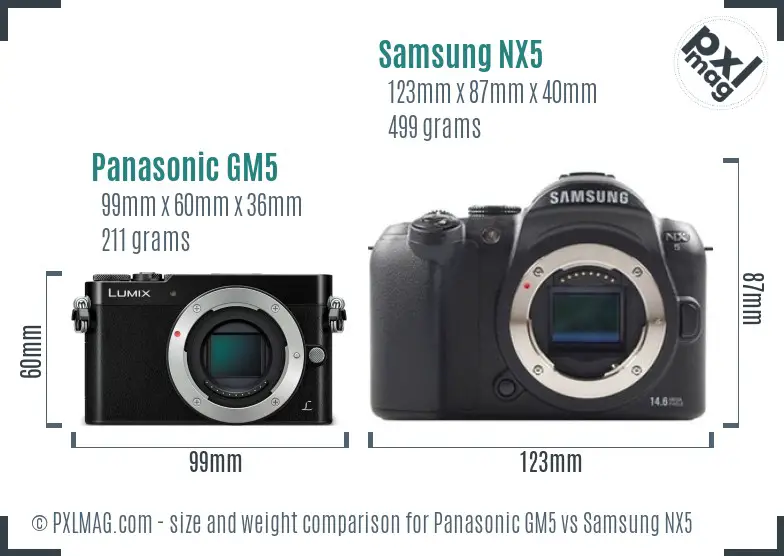 Panasonic GM5 vs Samsung NX5 size comparison