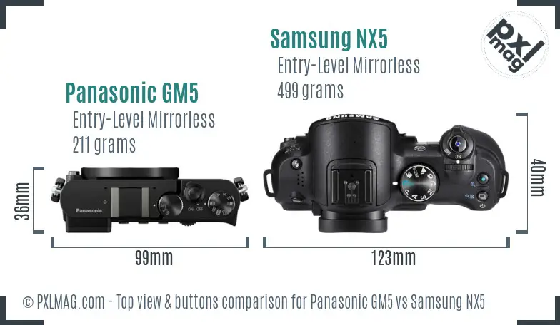 Panasonic GM5 vs Samsung NX5 top view buttons comparison