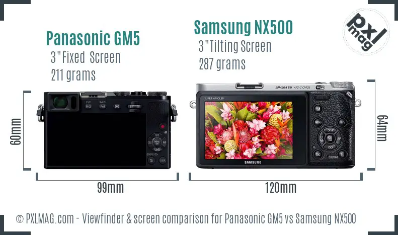 Panasonic GM5 vs Samsung NX500 Screen and Viewfinder comparison
