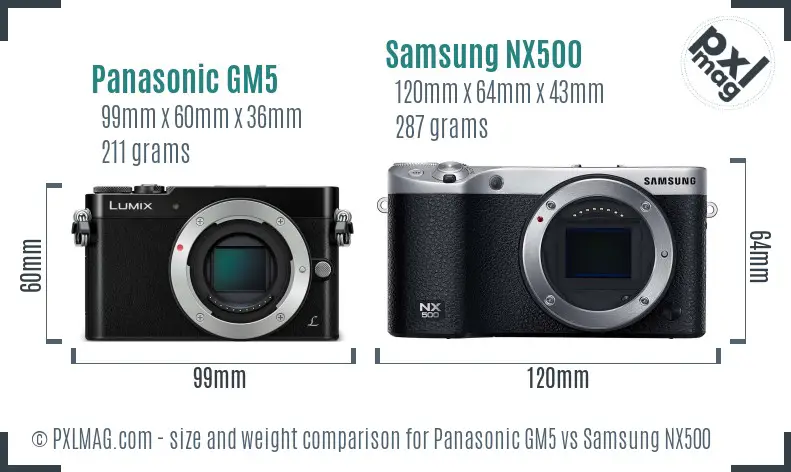 Panasonic GM5 vs Samsung NX500 size comparison