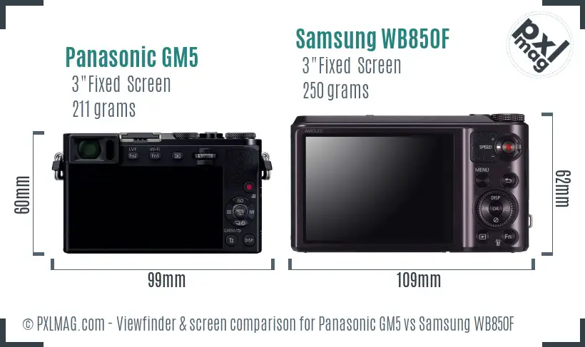 Panasonic GM5 vs Samsung WB850F Screen and Viewfinder comparison