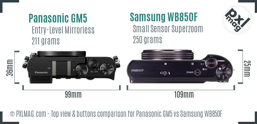 Panasonic GM5 vs Samsung WB850F top view buttons comparison