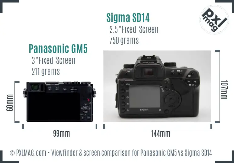 Panasonic GM5 vs Sigma SD14 Screen and Viewfinder comparison