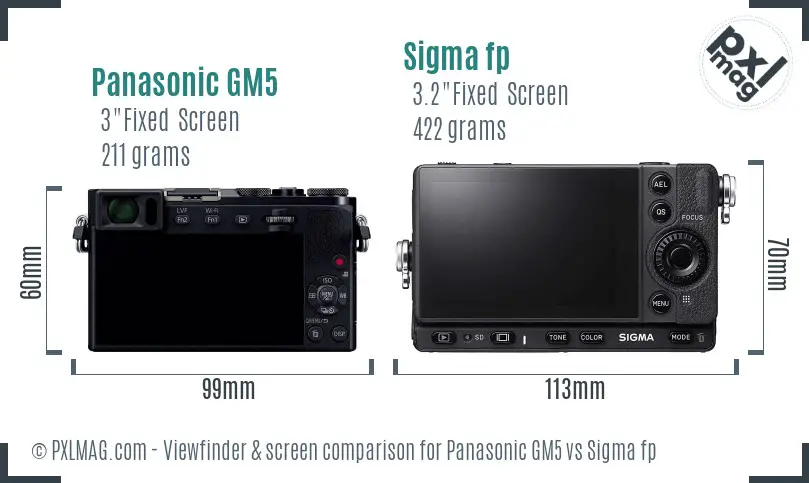 Panasonic GM5 vs Sigma fp Screen and Viewfinder comparison