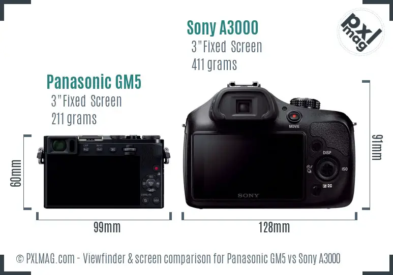 Panasonic GM5 vs Sony A3000 Screen and Viewfinder comparison