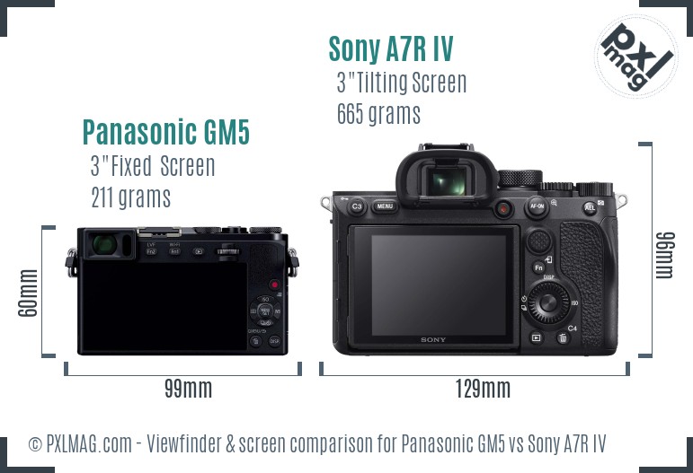 Panasonic GM5 vs Sony A7R IV Screen and Viewfinder comparison