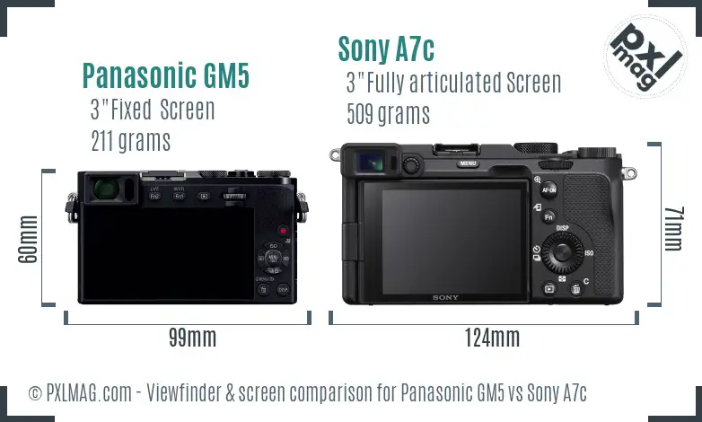 Panasonic GM5 vs Sony A7c Screen and Viewfinder comparison
