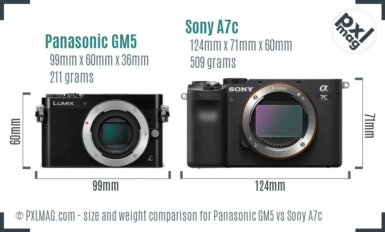 Panasonic GM5 vs Sony A7c size comparison