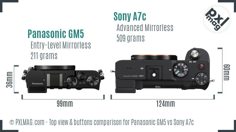 Panasonic GM5 vs Sony A7c top view buttons comparison