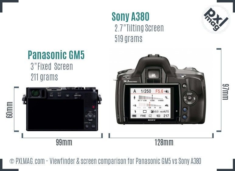 Panasonic GM5 vs Sony A380 Screen and Viewfinder comparison