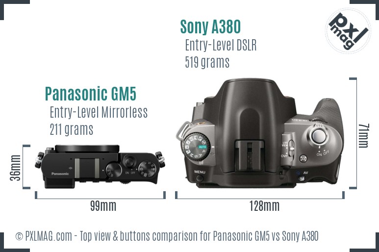 Panasonic GM5 vs Sony A380 top view buttons comparison