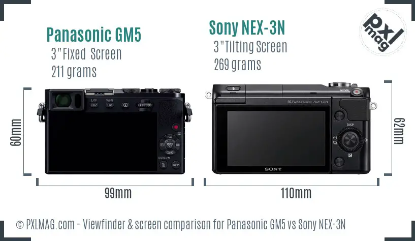 Panasonic GM5 vs Sony NEX-3N Screen and Viewfinder comparison