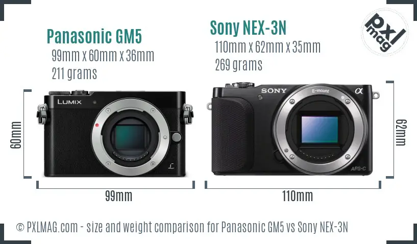 Panasonic GM5 vs Sony NEX-3N size comparison