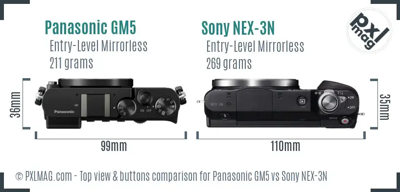 Panasonic GM5 vs Sony NEX-3N top view buttons comparison