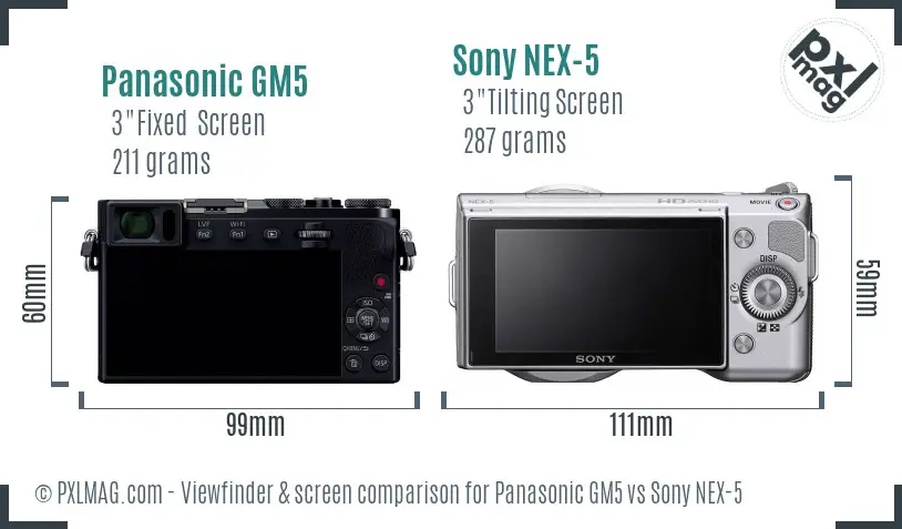 Panasonic GM5 vs Sony NEX-5 Screen and Viewfinder comparison