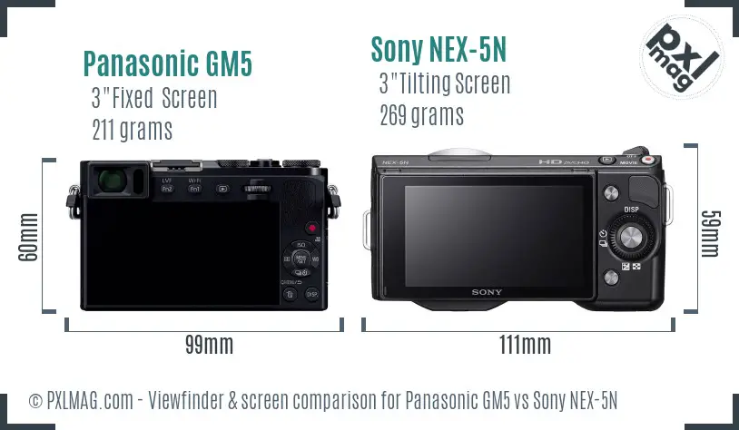 Panasonic GM5 vs Sony NEX-5N Screen and Viewfinder comparison