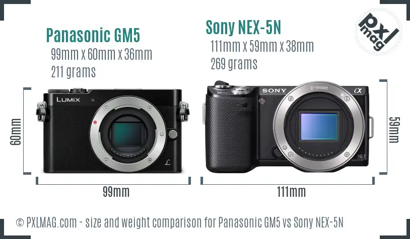 Panasonic GM5 vs Sony NEX-5N size comparison