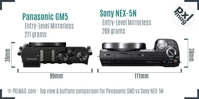 Panasonic GM5 vs Sony NEX-5N top view buttons comparison