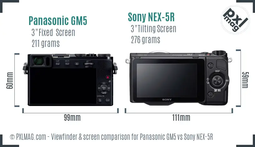 Panasonic GM5 vs Sony NEX-5R Screen and Viewfinder comparison