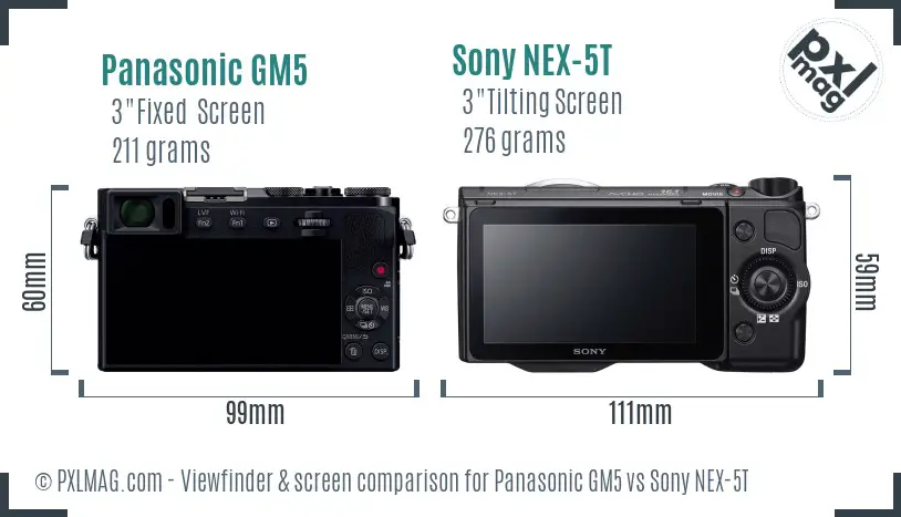 Panasonic GM5 vs Sony NEX-5T Screen and Viewfinder comparison