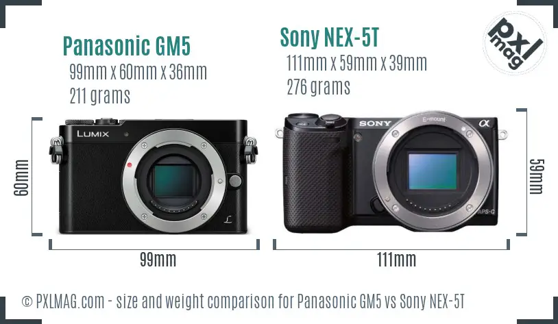Panasonic GM5 vs Sony NEX-5T size comparison