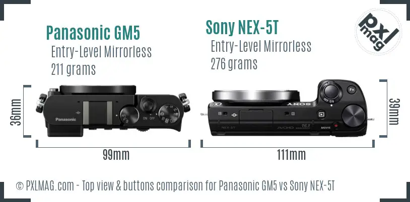 Panasonic GM5 vs Sony NEX-5T top view buttons comparison