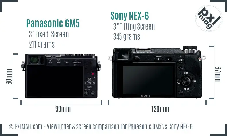 Panasonic GM5 vs Sony NEX-6 Screen and Viewfinder comparison