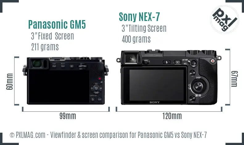 Panasonic GM5 vs Sony NEX-7 Screen and Viewfinder comparison